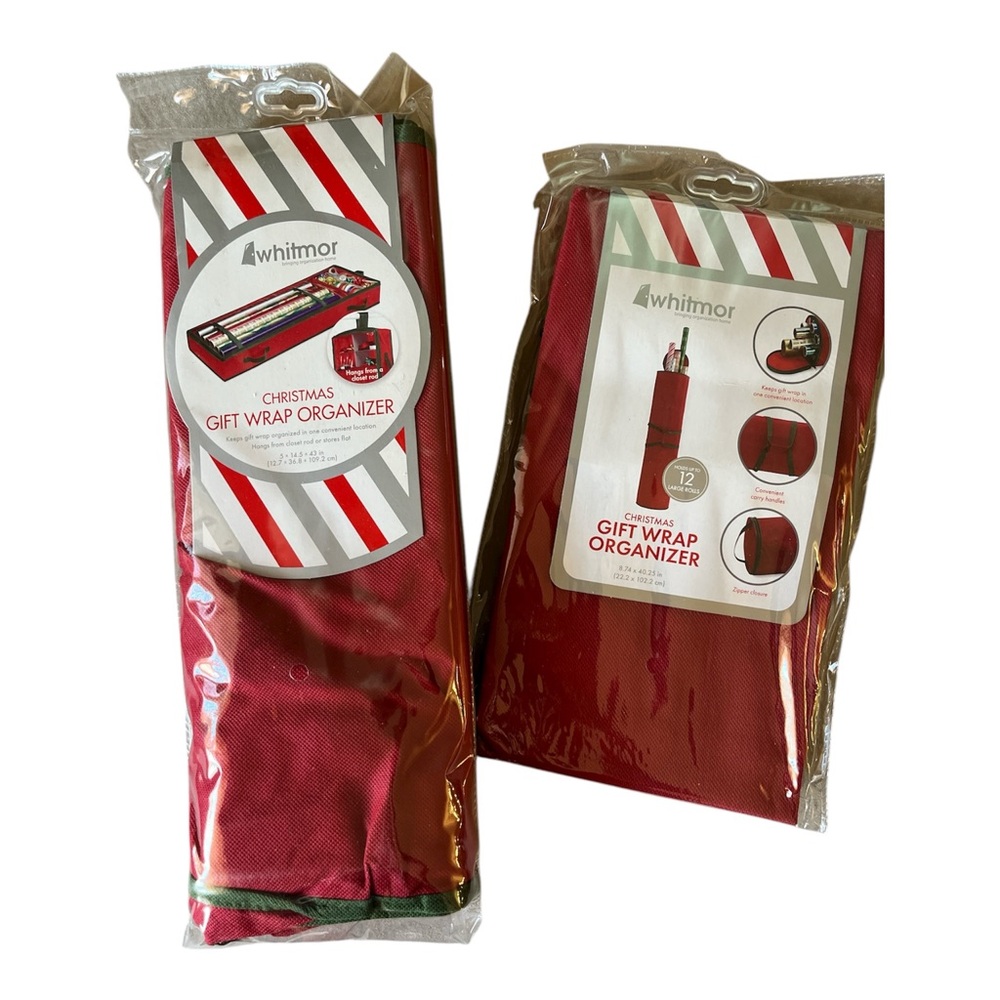 Two Whitmor Christmas Gift Wrap Organizers  5X14.5X43in & 8.74x49.25 in.